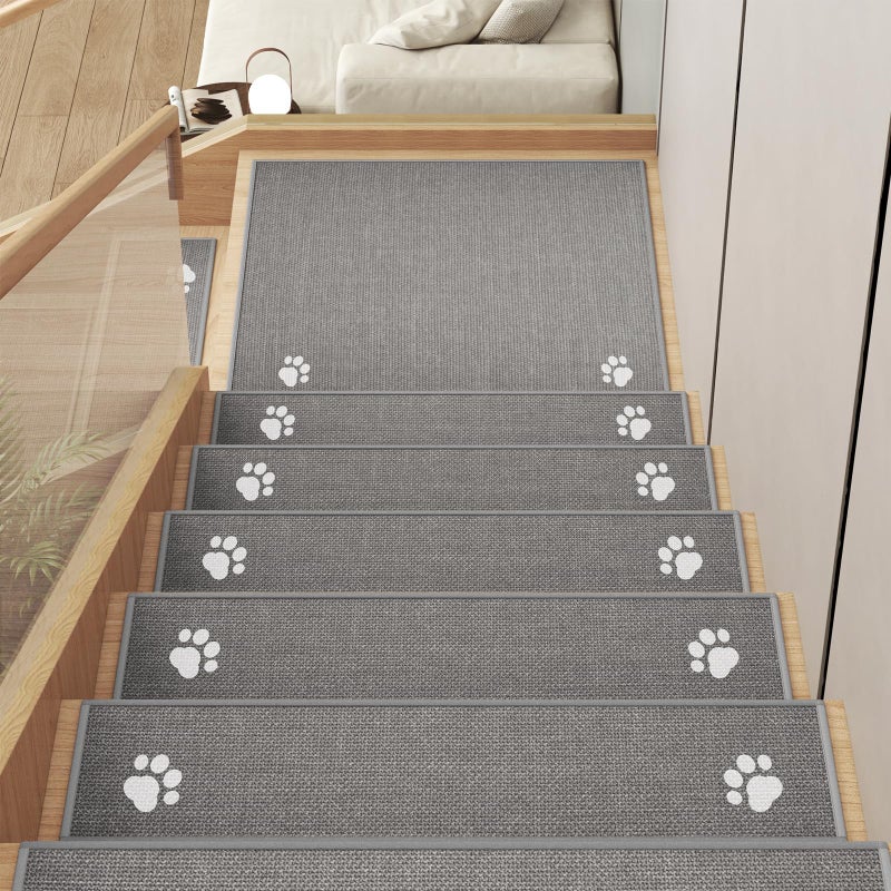 YDKGL Stair Treads Non Slip Indoor 15PCS, Rubber Backing Stair Runner Rugs for Wooden Steps, Residue Free Stair Carpet Treads for Kids Elders and Pets, Machine Washable Stair Mats, Gray, 8" x 30" - Image 1