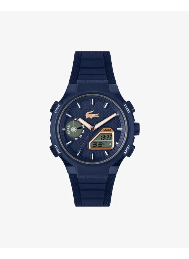 لاكوست ساعة كوارتز رقمية متعددة الوظائف بعقارب وسوار سيليكون