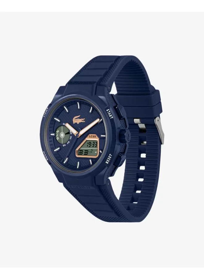 لاكوست ساعة كوارتز رقمية متعددة الوظائف بعقارب وسوار سيليكون