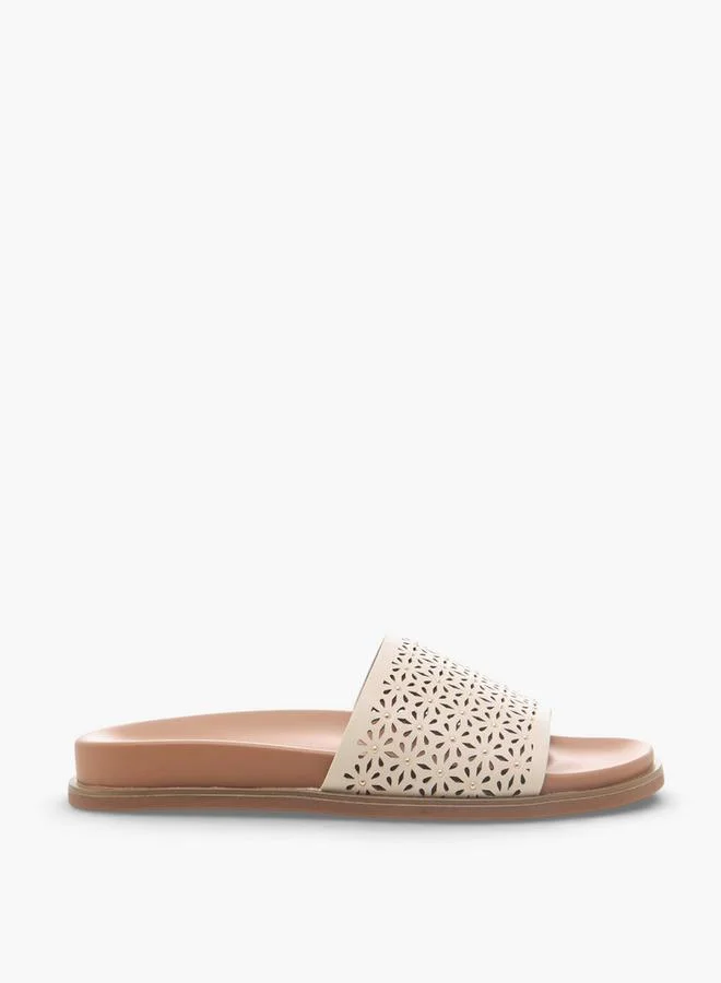 Celeste IVORY Women Laser Cut Textured Flat Sandals for Women | Best Price UAE