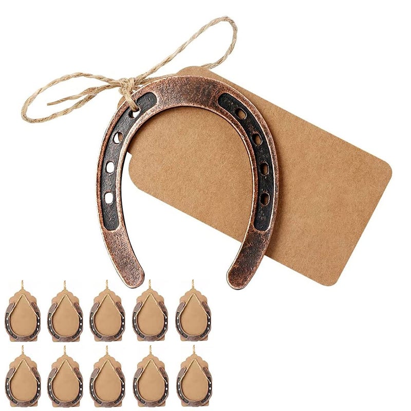 HDFSP 10pcs Lucky Horseshoe Wedding Favors with Kraft Tag Vintage Metal Mini Horseshoe Decorations for Rustic Wedding Birthday Party Decorations