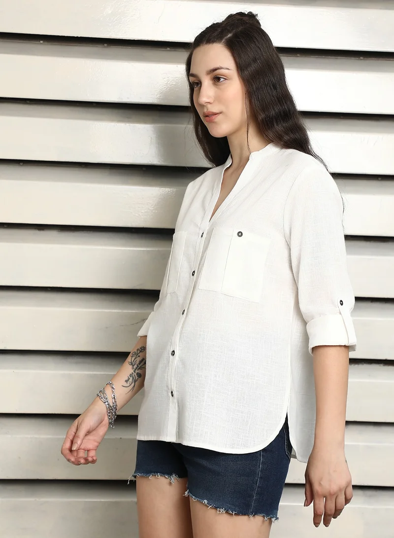 HIGH STAR Off White Lace Detail Top for Women, Casual and Stylish