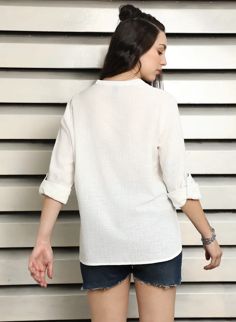 HIGH STAR Off White Lace Detail Top for Women, Casual and Stylish