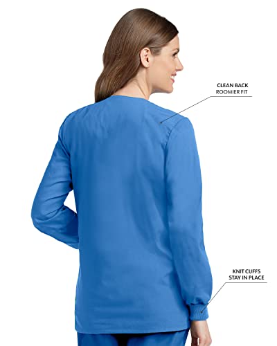 Landau Essentials Relaxed Fit 4-Pocket Snap-Front Scrub Jacket for Women 7525 Ceil Blue - Image 3