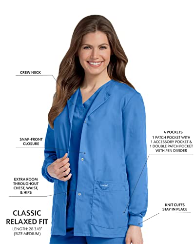 Landau Essentials Relaxed Fit 4-Pocket Snap-Front Scrub Jacket for Women 7525 Ceil Blue - Image 2