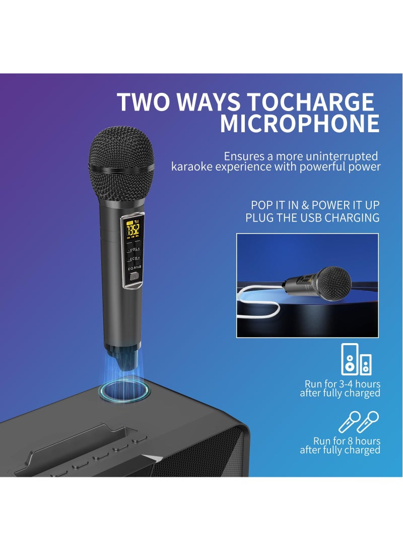 SDRD Karaoke Machine with 2 UHF Wireless Microphones, Portable Bluetooth Speaker - Image 5