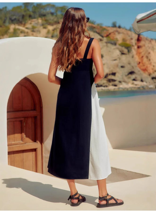 Summer New French Fashion Holiday Sling Color Dress - Image 3