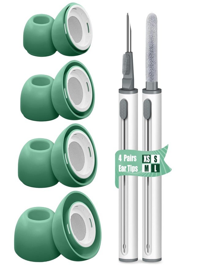 Vsagier 4 Pairs Ear Tip Replacement for AirPods Pro 1 & 2 - Premium Non-Slip Silicone with Noise Reduction Holes & Integrated Dust Guard Screen, Includes Cleaner Kit & Storage Box (XS/S/M/L Green) - Image 1