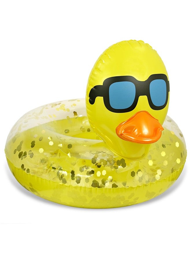POZA Inflatable Duck Pool Float Tube - Heavy Duty Vinyl UV Resistant Confetti Pool Duck Floatie, Animal Pool Float Swim Ring Pool Inflatables for Kids, Adults for Beach, Party, Vacation - Yellow Gold - Image 1