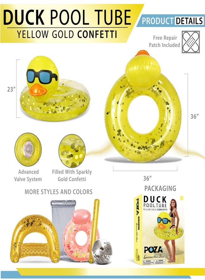 POZA Inflatable Duck Pool Float Tube - Heavy Duty Vinyl UV Resistant Confetti Pool Duck Floatie, Animal Pool Float Swim Ring Pool Inflatables for Kids, Adults for Beach, Party, Vacation - Yellow Gold - Image 2