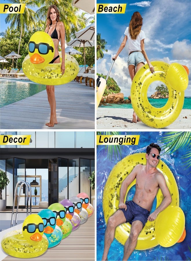 POZA Inflatable Duck Pool Float Tube - Heavy Duty Vinyl UV Resistant Confetti Pool Duck Floatie, Animal Pool Float Swim Ring Pool Inflatables for Kids, Adults for Beach, Party, Vacation - Yellow Gold - Image 3