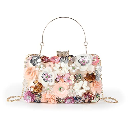 LUI SUI Women Elegance Floral Evening Clutch Purse Bags Flowers Beads Wedding Tote Bags Bride Shoulder Handbags - Image 1