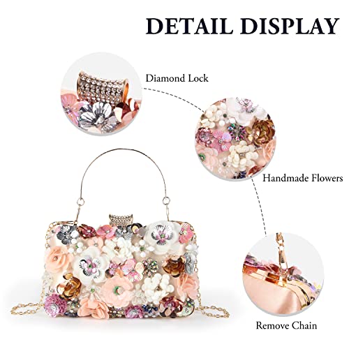 LUI SUI Women Elegance Floral Evening Clutch Purse Bags Flowers Beads Wedding Tote Bags Bride Shoulder Handbags - Image 4
