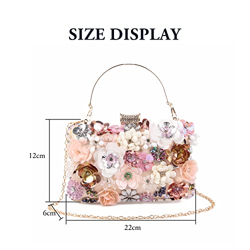 LUI SUI Women Elegance Floral Evening Clutch Purse Bags Flowers Beads Wedding Tote Bags Bride Shoulder Handbags - Image 5