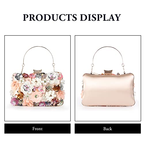 LUI SUI Women Elegance Floral Evening Clutch Purse Bags Flowers Beads Wedding Tote Bags Bride Shoulder Handbags - Image 3