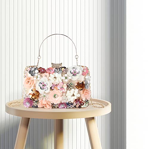 LUI SUI Women Elegance Floral Evening Clutch Purse Bags Flowers Beads Wedding Tote Bags Bride Shoulder Handbags - Image 2