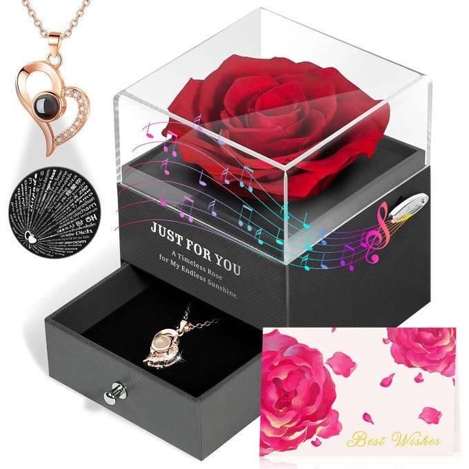 PRESERVED ROSE GIFTS FOR MOM BIRTHDAY FOREVER REAL ROSE MUSIC BOX FOR WOMEN YOU ARE MY SUNSHINE GIFTS FOR MOM GRANDMA WIFE GIRLFRIEND ETERNAL ROSES MUSICAL BOX WITH I LOVE YOU NECKLACE
