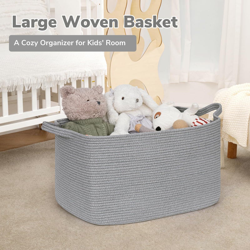 Goodpick Large Toy Basket for Blankets, Baby Laundry Basket, Storage Baskets for Organizing, Laundry Hamper for Dirty Clothes, Towel, Woven Rope Storage Baskets, 21.6" x 14.9" x 11.8", Gray - Image 2