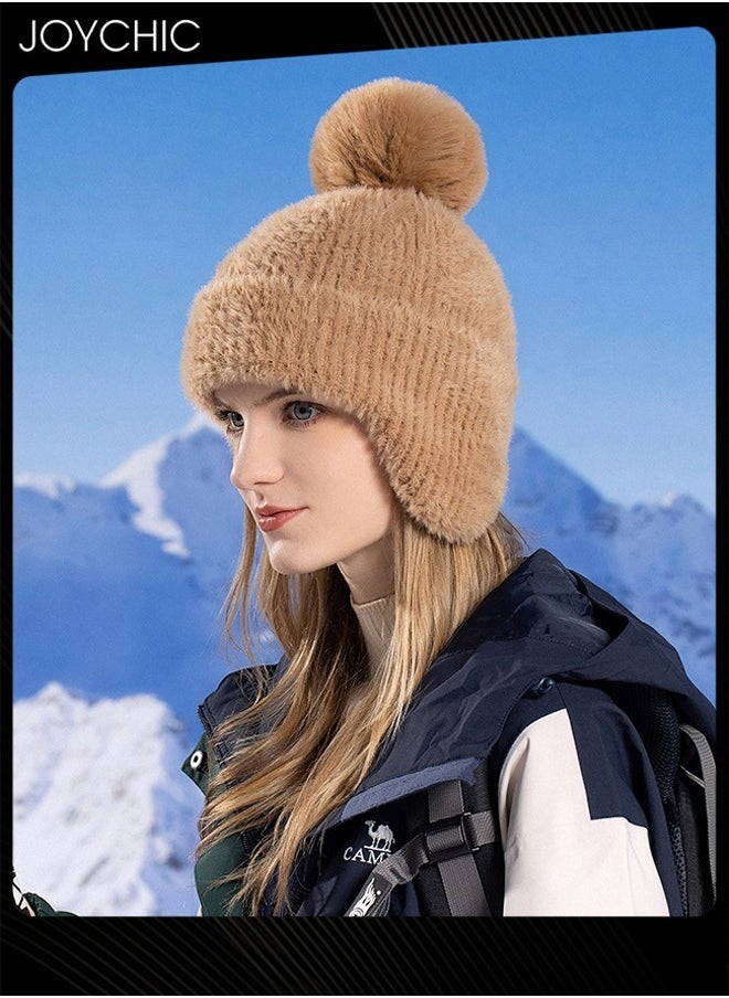 Joychic - Korean Version Autumn and Winter Versatile Beanie Hat Ear Protection Knit Hat for Women Brown - Image 1