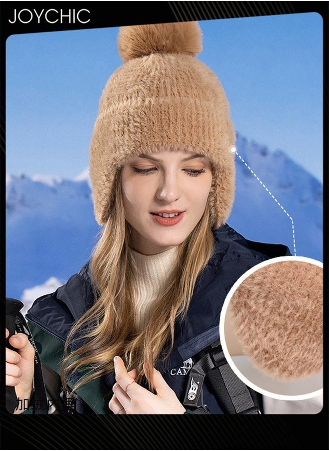 Joychic - Korean Version Autumn and Winter Versatile Beanie Hat Ear Protection Knit Hat for Women Brown - Image 1