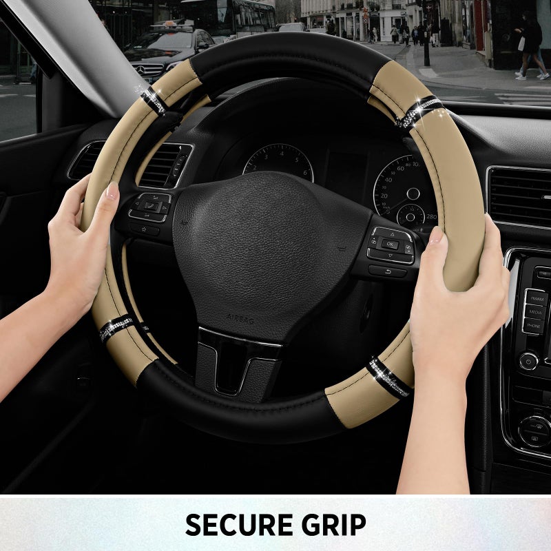 Road Comforts Road Comfort Leather Steering Wheel Cover â€“ Premium Anti-Slip Car Steering Wheel Grip Cover â€“ Universal Fit for 14.5â€â€“15.5â€ Cars, Trucks & SUVs - Beige - Image 5