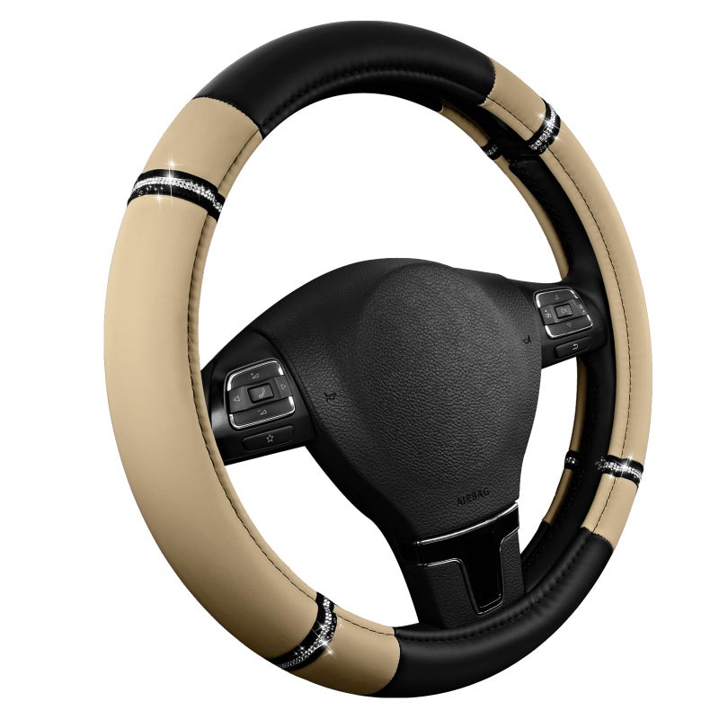 Road Comforts Road Comfort Leather Steering Wheel Cover â€“ Premium Anti-Slip Car Steering Wheel Grip Cover â€“ Universal Fit for 14.5â€â€“15.5â€ Cars, Trucks & SUVs - Beige - Image 2