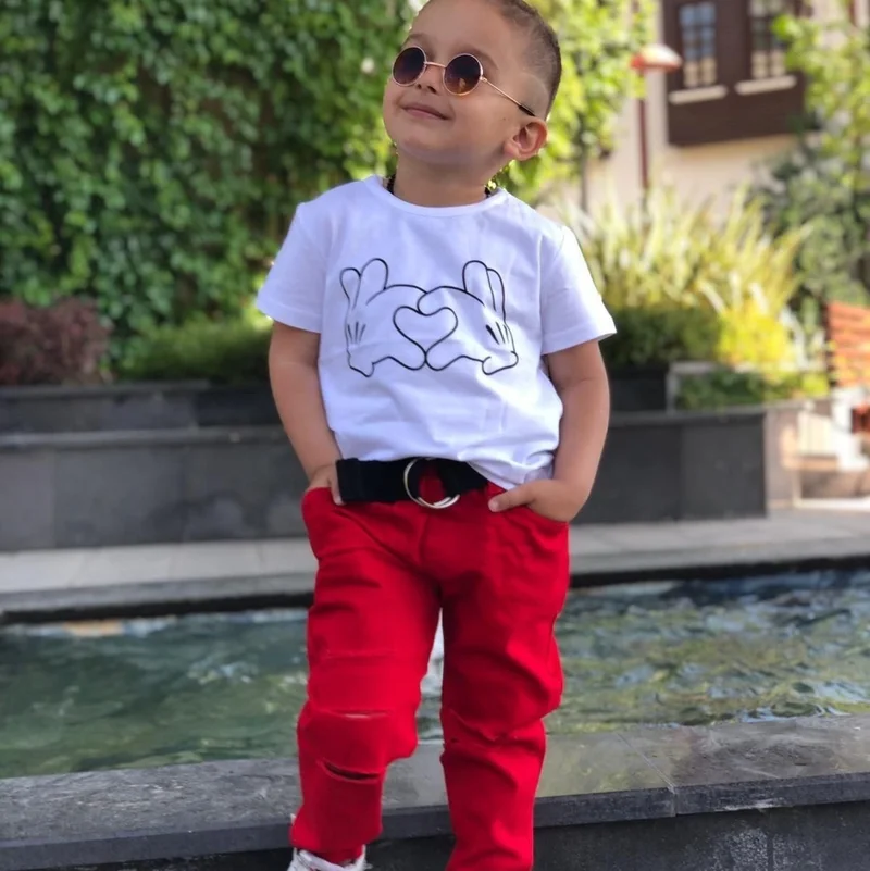 Miniğimin Cicileri My Little One's Cici Heart Hand Printed Boy's Bottom Top Set