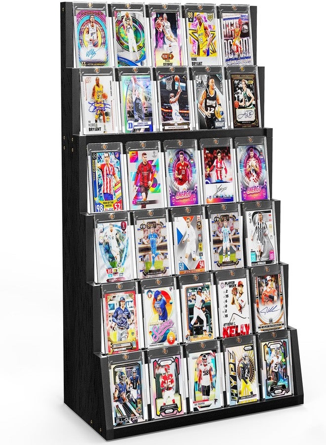 Emfogo Card Display Stand, 6-Tier Trading Card Display, Wood Detachable Graded Card Display with Top Storage, High Capacity Trading Card Display Stand for Collection & Show (Black) - Image 1