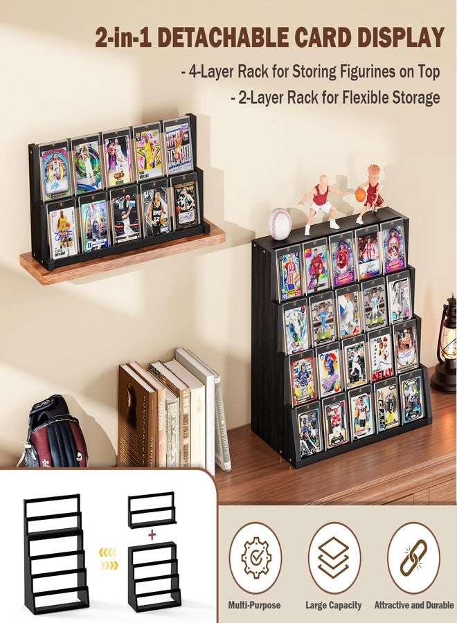 Emfogo Card Display Stand, 6-Tier Trading Card Display, Wood Detachable Graded Card Display with Top Storage, High Capacity Trading Card Display Stand for Collection & Show (Black) - Image 5