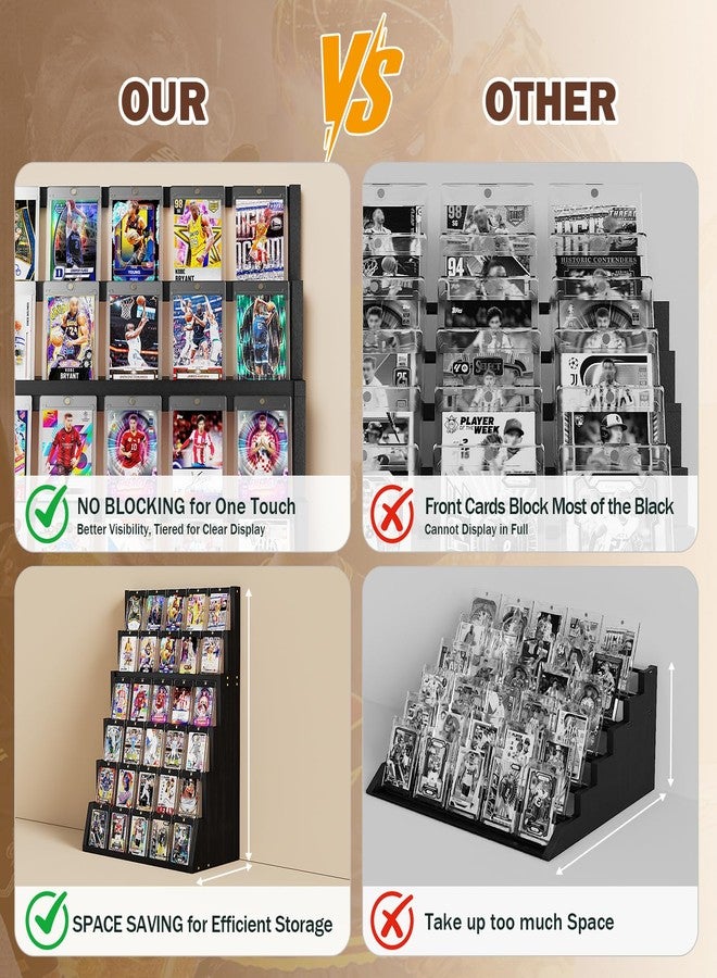 Emfogo Card Display Stand, 6-Tier Trading Card Display, Wood Detachable Graded Card Display with Top Storage, High Capacity Trading Card Display Stand for Collection & Show (Black) - Image 4