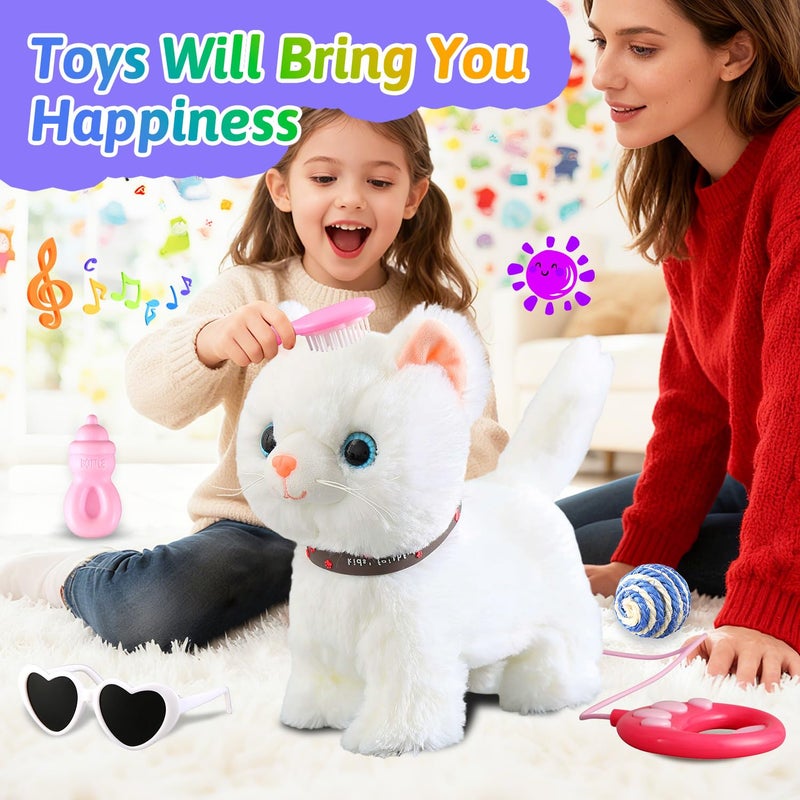 Marsjoy White Leash Walking Cat Set Singing That Purrs and Meows Animated Plush Robot Kitten Pet Moving Plush Realistic Stuffed Animal Remote Control Cute Kawai Robotic Kitty Toy for Kid - Image 5