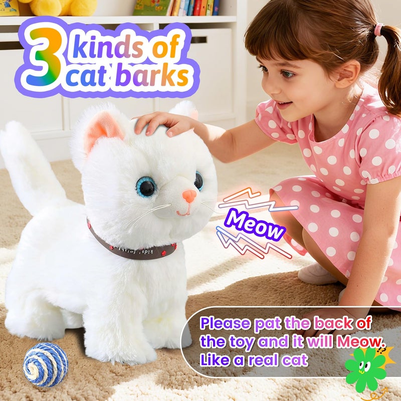 Marsjoy White Leash Walking Cat Set Singing That Purrs and Meows Animated Plush Robot Kitten Pet Moving Plush Realistic Stuffed Animal Remote Control Cute Kawai Robotic Kitty Toy for Kid - Image 4