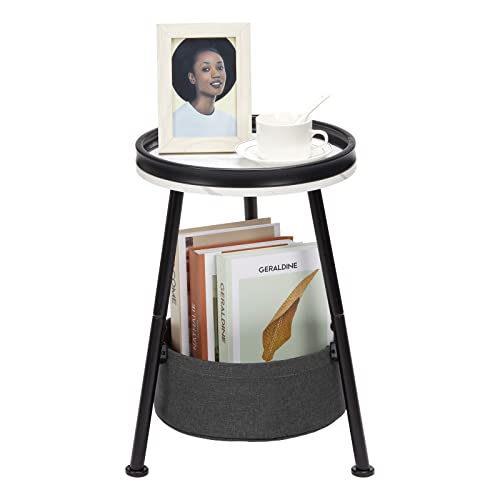 LEMONDA Small Round End Table 2 Tier Round Side Table with Storage Basket118D178H Small Round TableSofa Side TableSmall Round Nightstand for Living Room Bedroom
