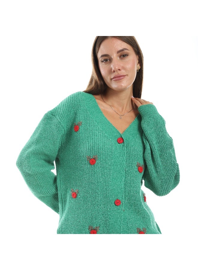 Caesar Women's short wool cardigan with flowers and buttons on the front - Image 5