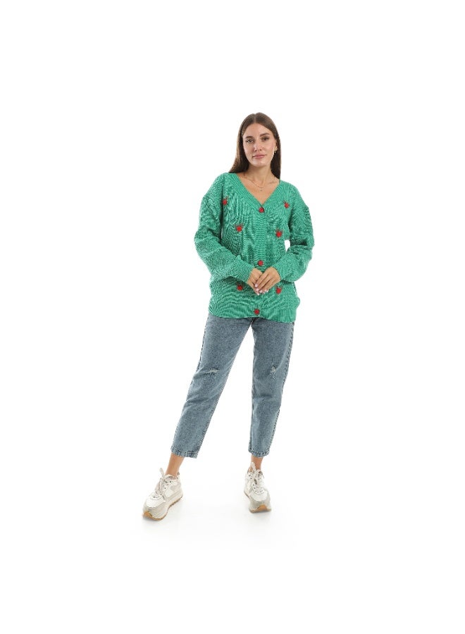 Caesar Women's short wool cardigan with flowers and buttons on the front - Image 1