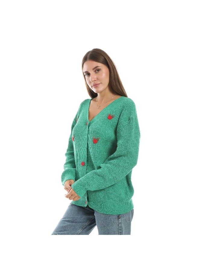 Caesar Women's short wool cardigan with flowers and buttons on the front - Image 3