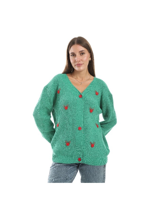 Caesar Women's short wool cardigan with flowers and buttons on the front - Image 2