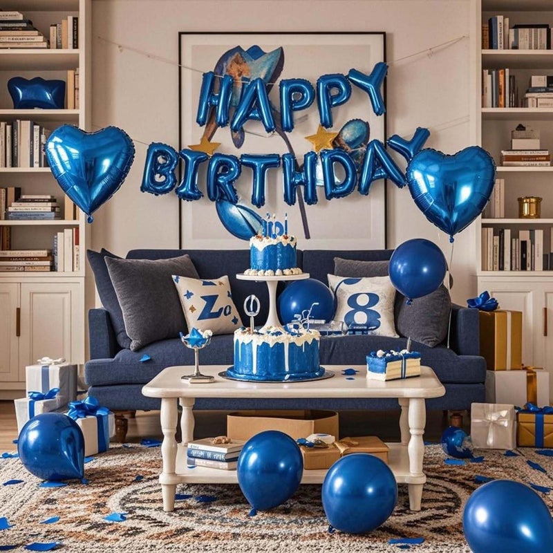 WEIKA 27 Pcs Dark Blue Birthday Decorations, 3D Foil Dark Blue Happy Birthday Balloon Banner, Pentagram Heart Foil Balloons Confetti Balloons Kit For Boys Girls Birthday Party Supplies - Image 4