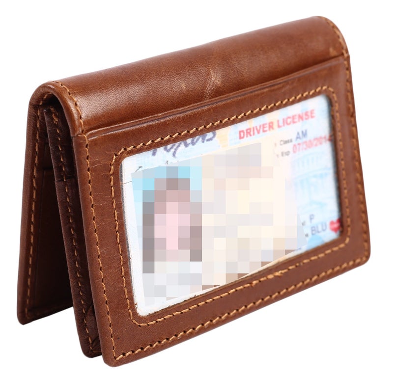 Easyoulife RFID Slim Wallet Men Thin Bifold Front Pocket Wallet Genuine Leather Card Holder (Brown) - Image 1