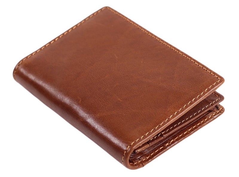 Easyoulife RFID Slim Wallet Men Thin Bifold Front Pocket Wallet Genuine Leather Card Holder (Brown) - Image 5