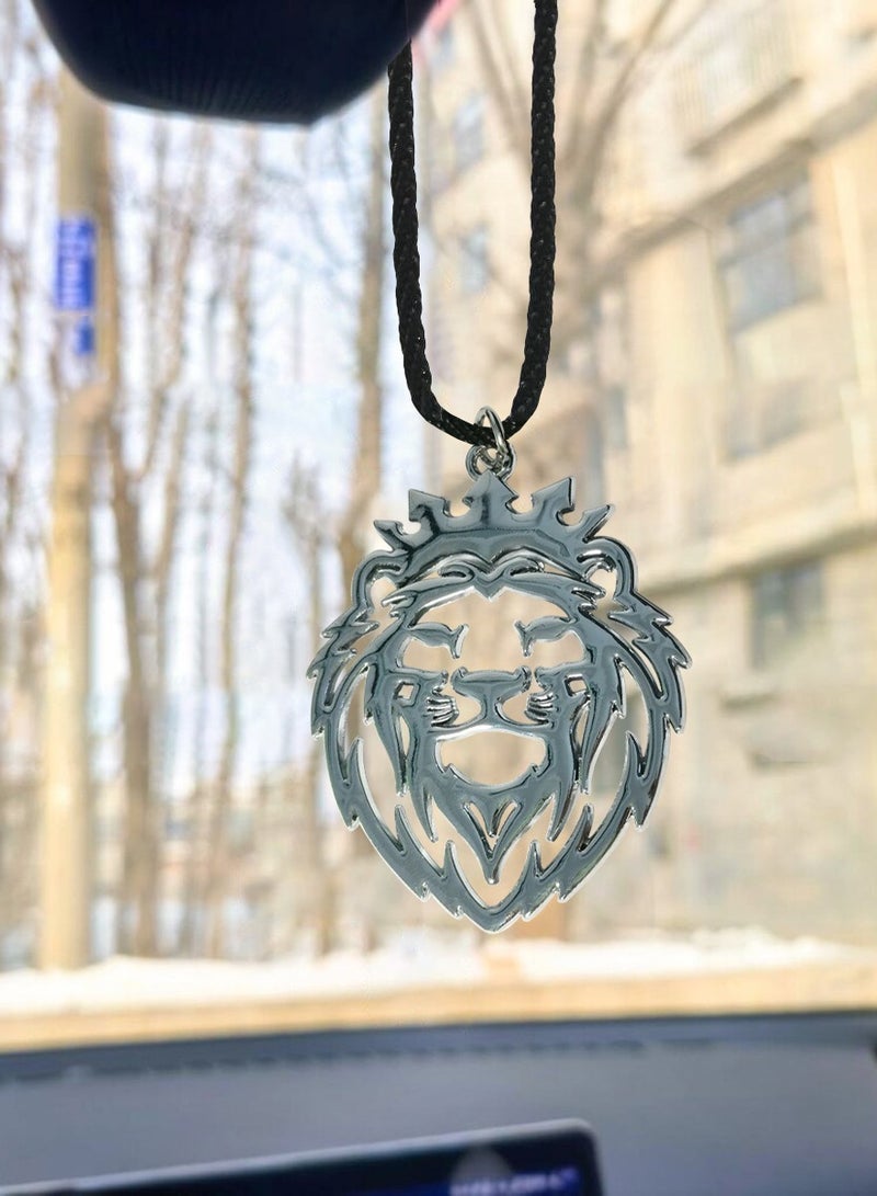 NMC Car Mirror Hanging Pendant Lion Face Fancy Pendant Metal Mini Car Decoration Chain  1 Pcs silver - Image 4