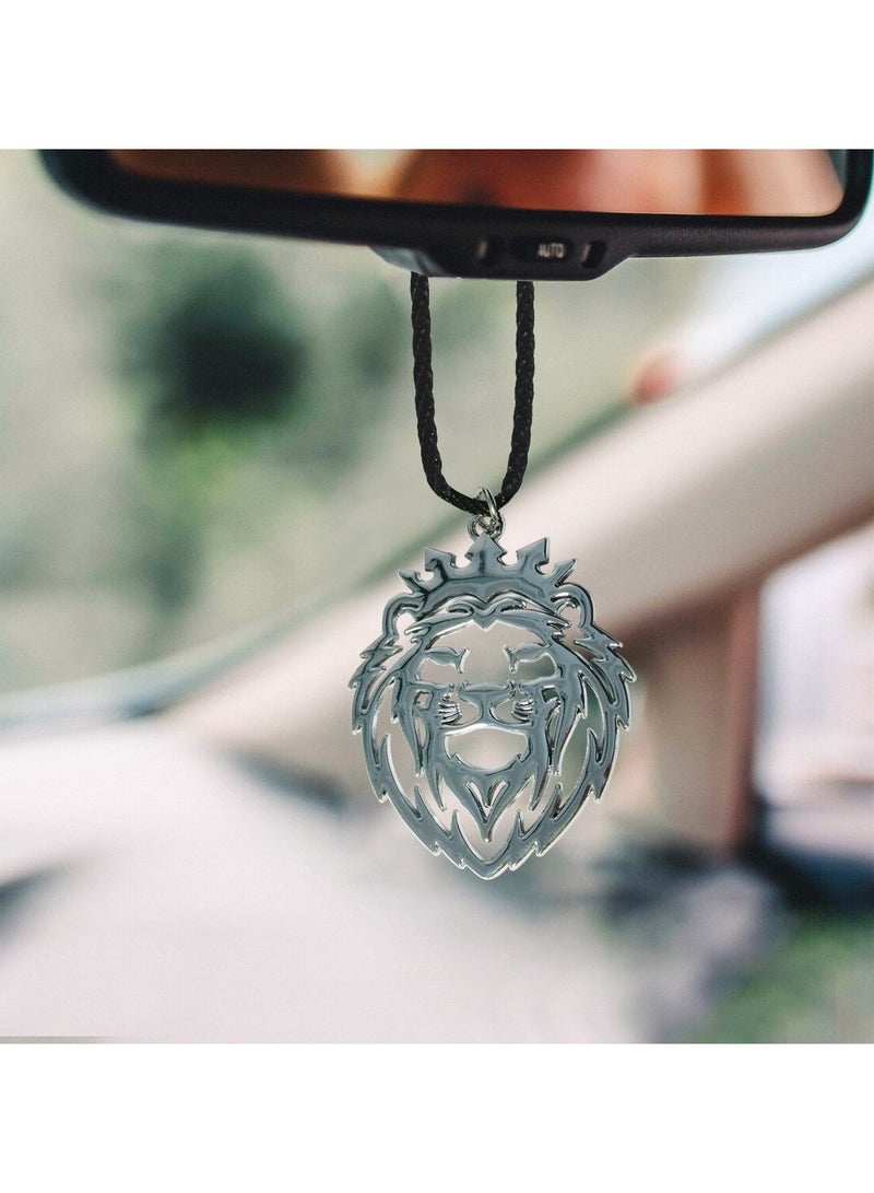 NMC Car Mirror Hanging Pendant Lion Face Fancy Pendant Metal Mini Car Decoration Chain  1 Pcs silver - Image 5