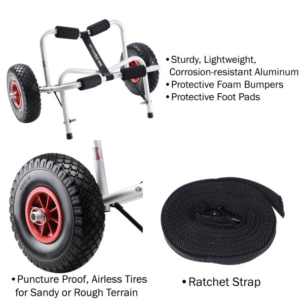 RAD Sportz Kayak Cart - Canoe Dolly with Airless Tires, Aluminum Frame, and 140lb Capacity for Transporting Jon Boats, Paddleboards, SUP by Rad Sportz (White) - Image 2