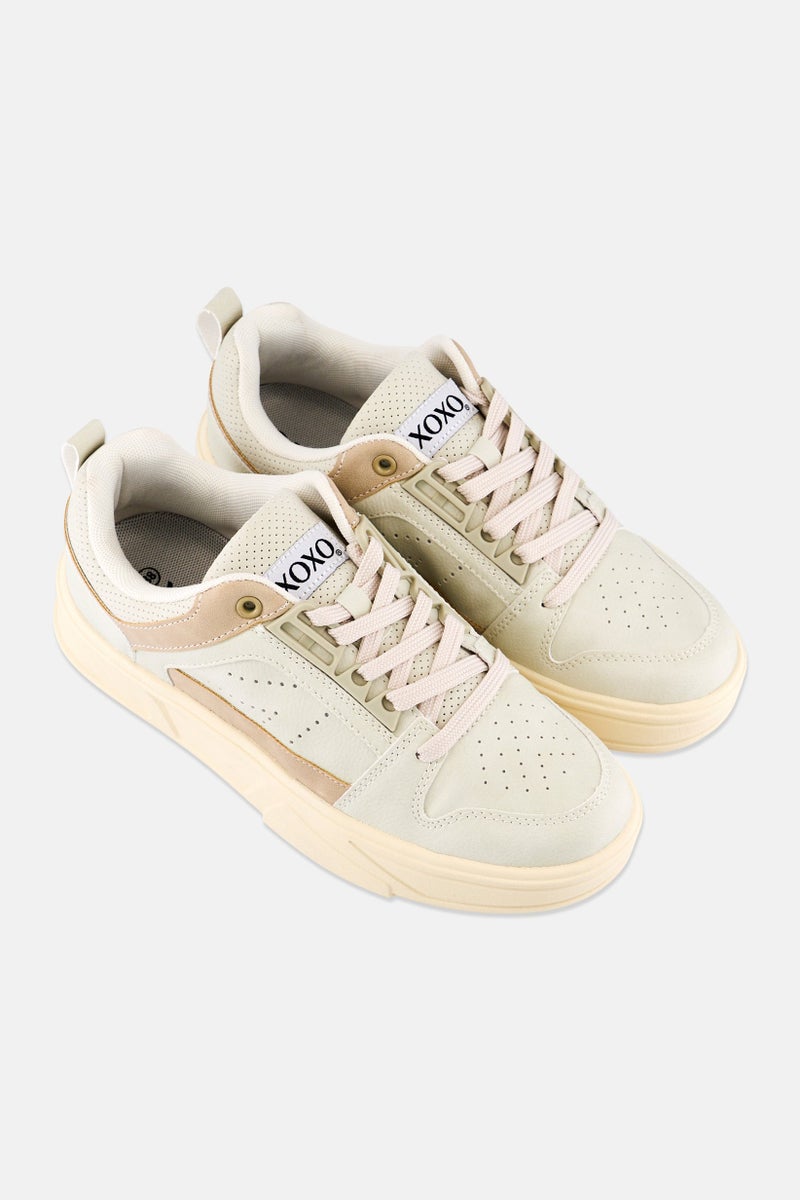 XOXO Women Low Cut Lace Up Casual Sneakers, Light Sage - Image 3