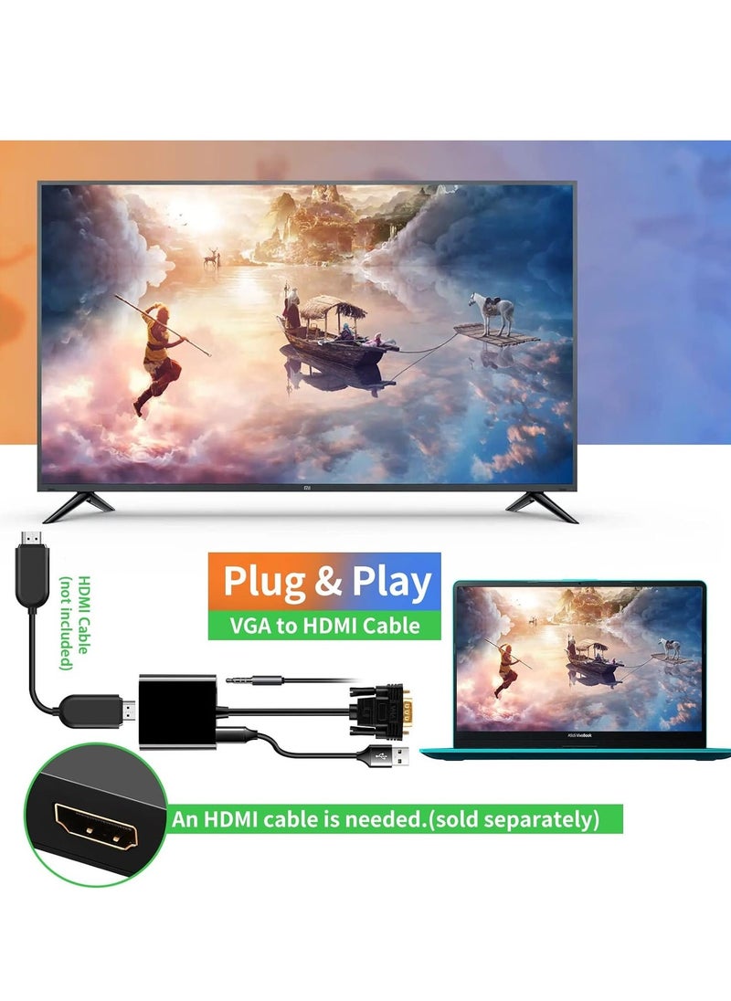 JAJEEK VGA to HDMI Converter 1080P VGA Male to HDMI Female Adapter for PC, Laptop, Desktop, Monitor, Projector, HD TV – High-Quality Video and Audio Output - Image 3
