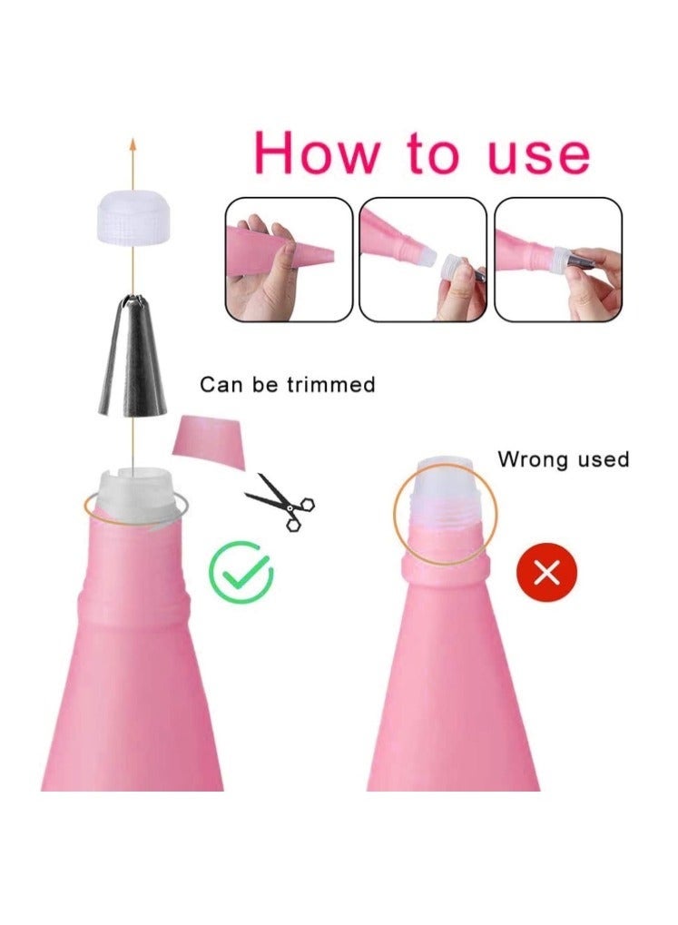 Forest Home 21pcs Baking Decorating Set with 2 Reusable Silicone Pastry Bags 14 Stainless Steel Nozzles 3 Icing Smoothers 2 Couplers and Sealing Clip Pink for Cake Decorating Home Use - Image 2