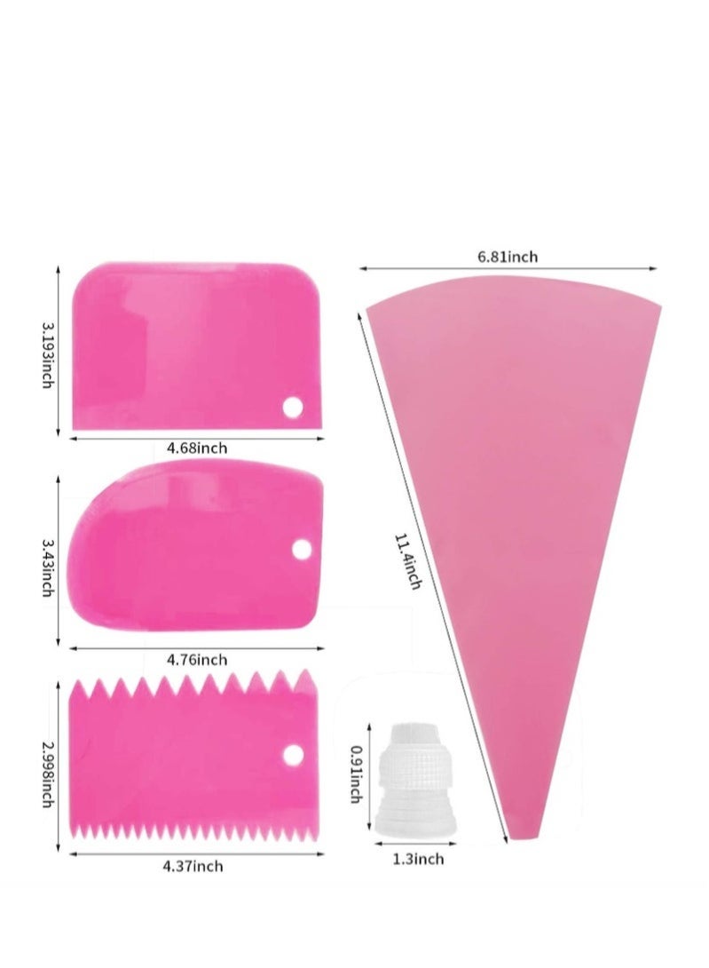 Forest Home 21pcs Baking Decorating Set with 2 Reusable Silicone Pastry Bags 14 Stainless Steel Nozzles 3 Icing Smoothers 2 Couplers and Sealing Clip Pink for Cake Decorating Home Use - Image 3