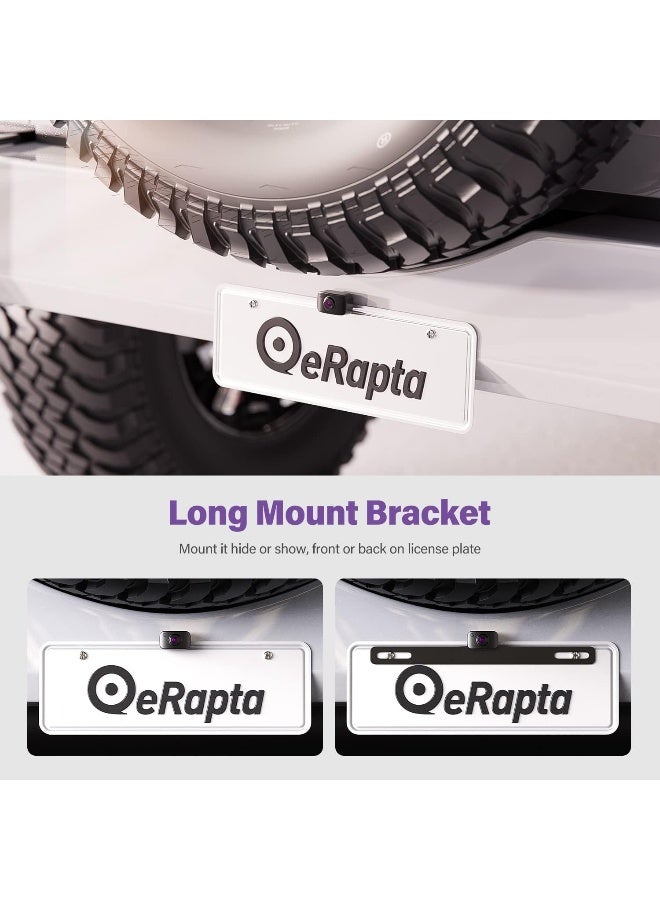 eRapta Reverse Camera 3.0 License Plate Backup Camera HD 149° Wide Rear View IP69K Waterproof IR Night Vision Easy Mount DIY Grid for Cars Trucks Pickups SUV RV Van Jeep - Image 3