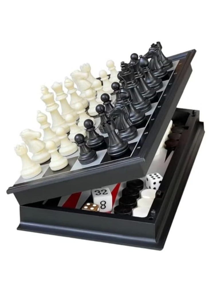 null - Magnetic Box Game Set of Chess, Checkers and Backgammon 3 in 1 Foldable and Portable 25cm Ideal for Travel Intense Value, Strategy - Image 1