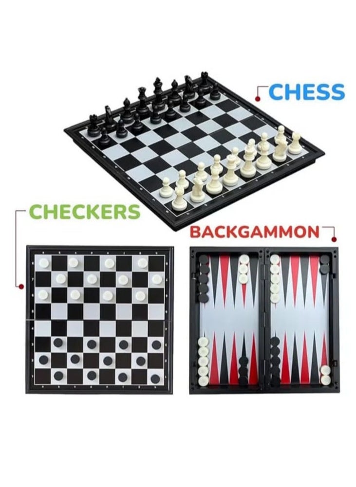 null - Magnetic Box Game Set of Chess, Checkers and Backgammon 3 in 1 Foldable and Portable 25cm Ideal for Travel Intense Value, Strategy - Image 1